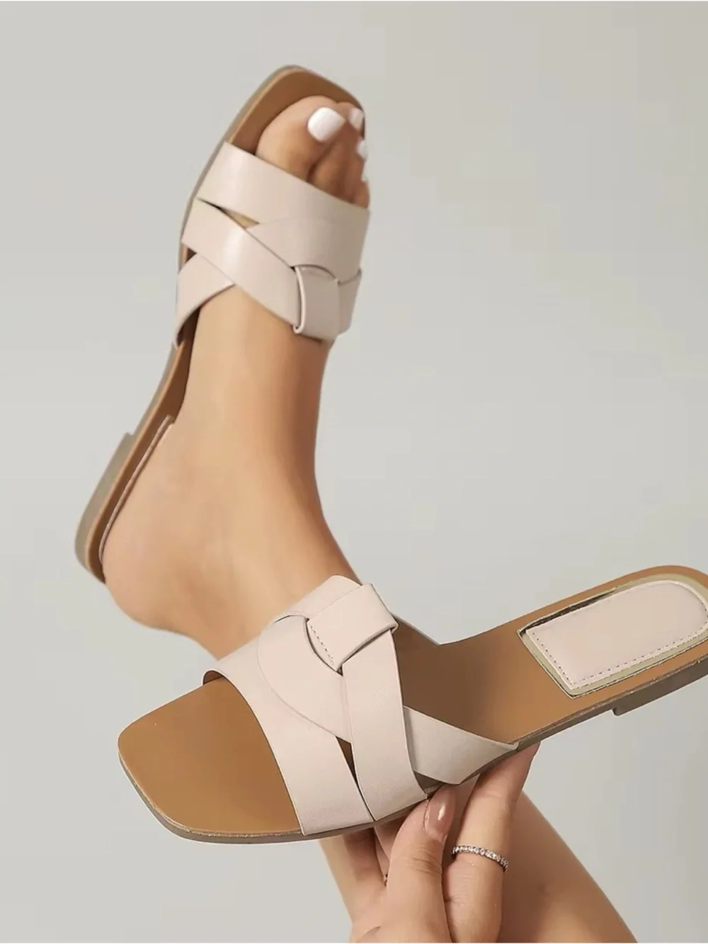 Zara White Slide Sandals with Gold Logo Pin - Picture 8 of 11
